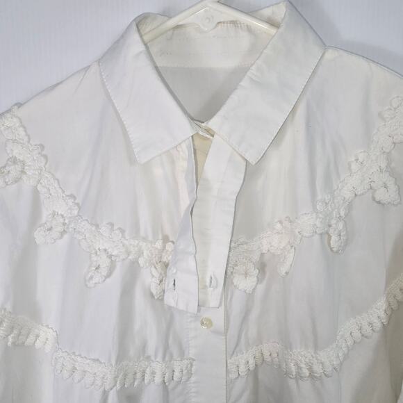 Vintage 80's 90's Peddlers Poet White Shirt Button Front Crochet Lace Detail M - Picture 10 of 12